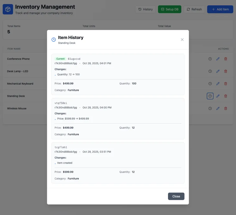 Bolt item history working UI