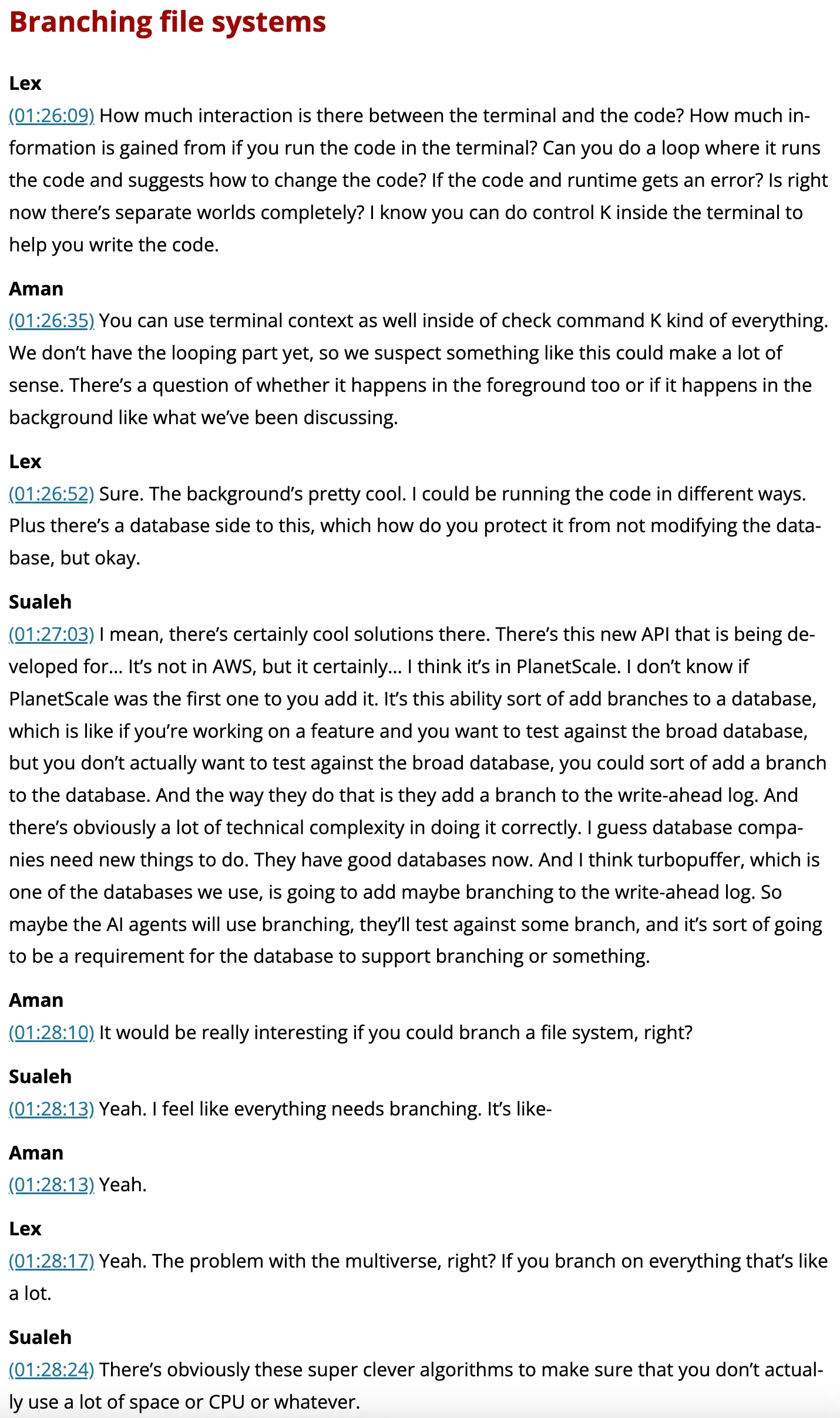Cursor on Database Branches