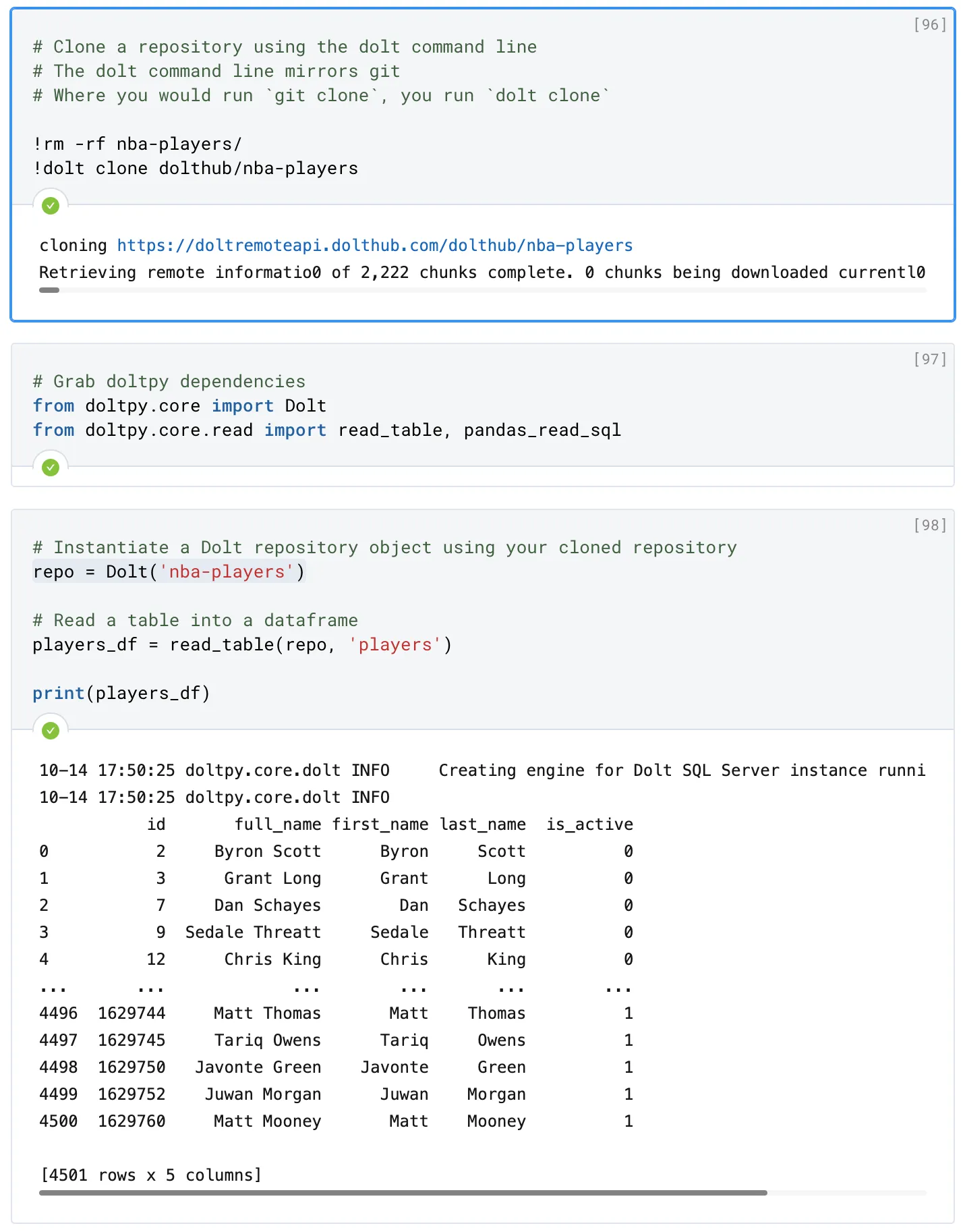 Clone and Read Table