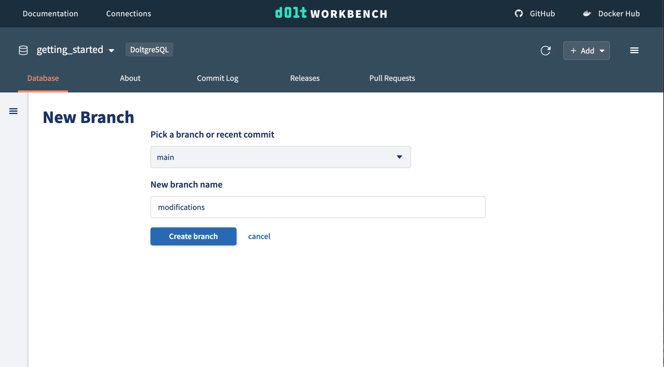 Doltgres create branch