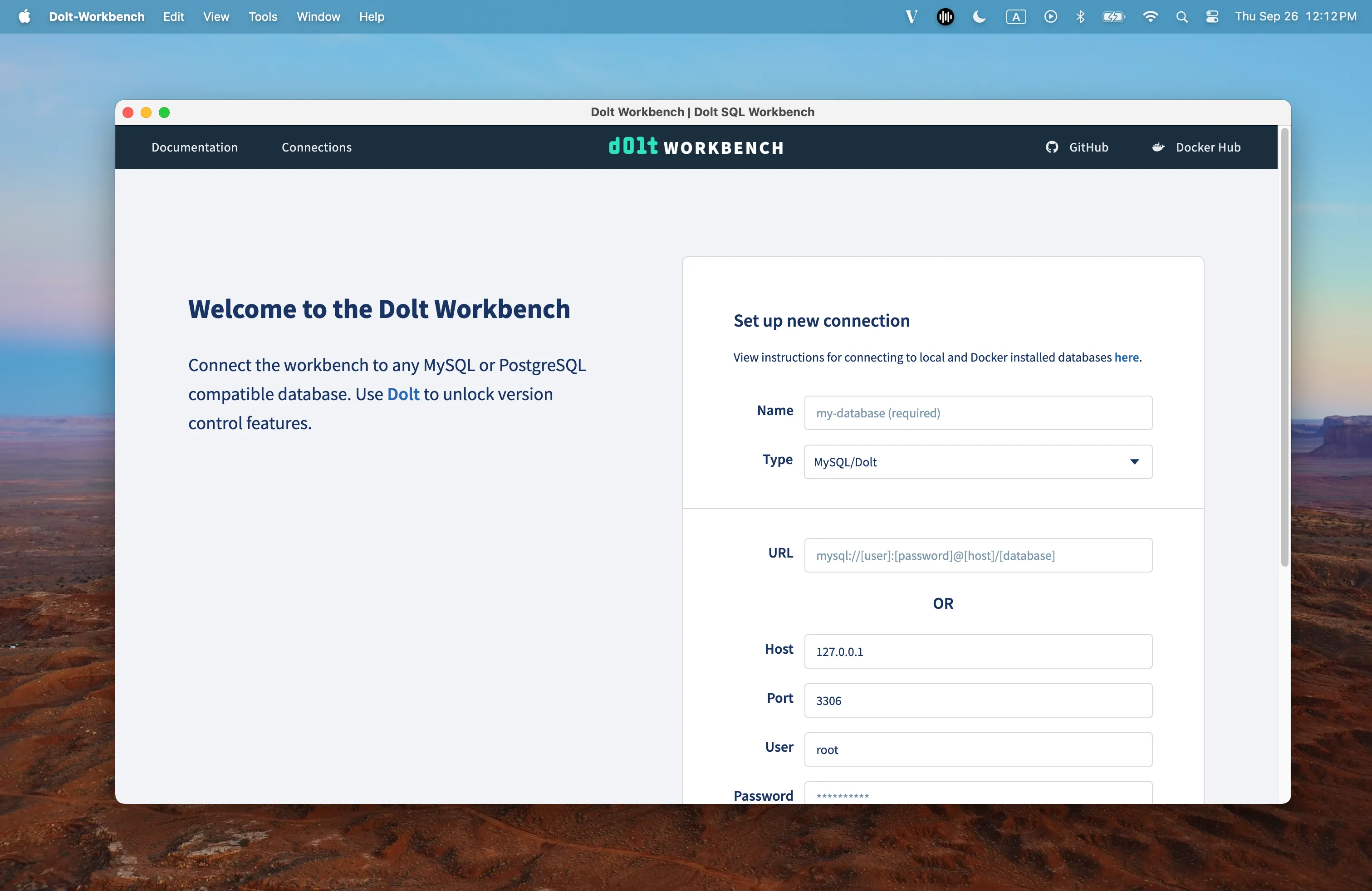 dolt workbench database connection