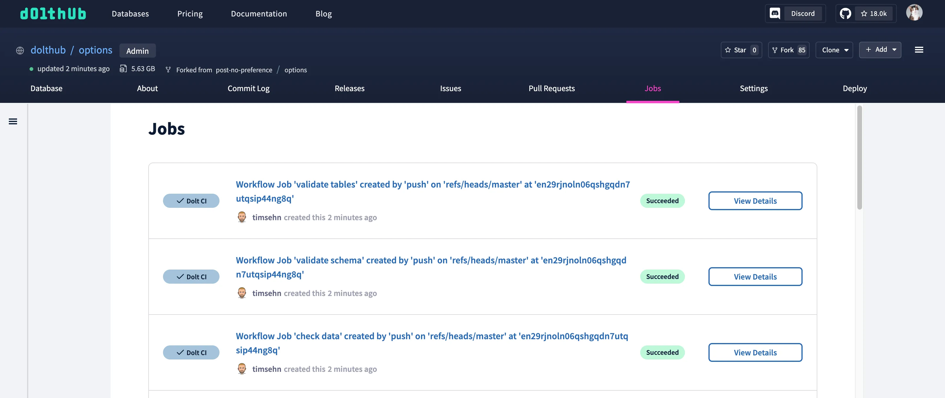 Dolt CI Jobs Page Succeeded