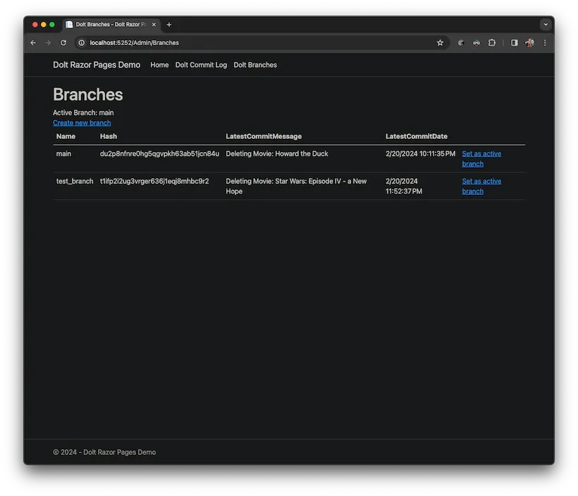 Dolt + ASP.NET Core