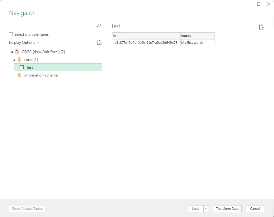 Excel Data Preview