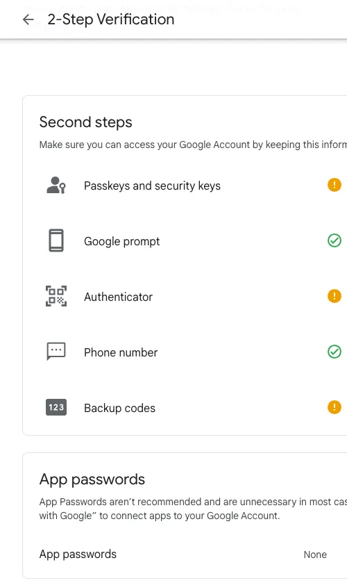 Now app passwords can be viewed from the 2-step page