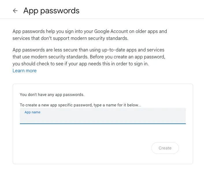 App Passwords page