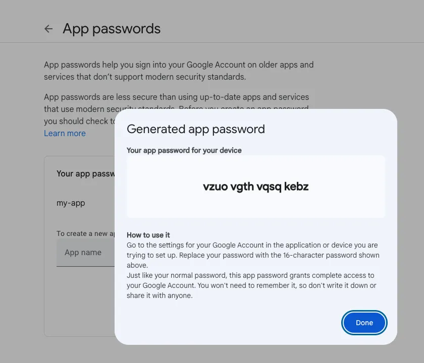 Team account app password