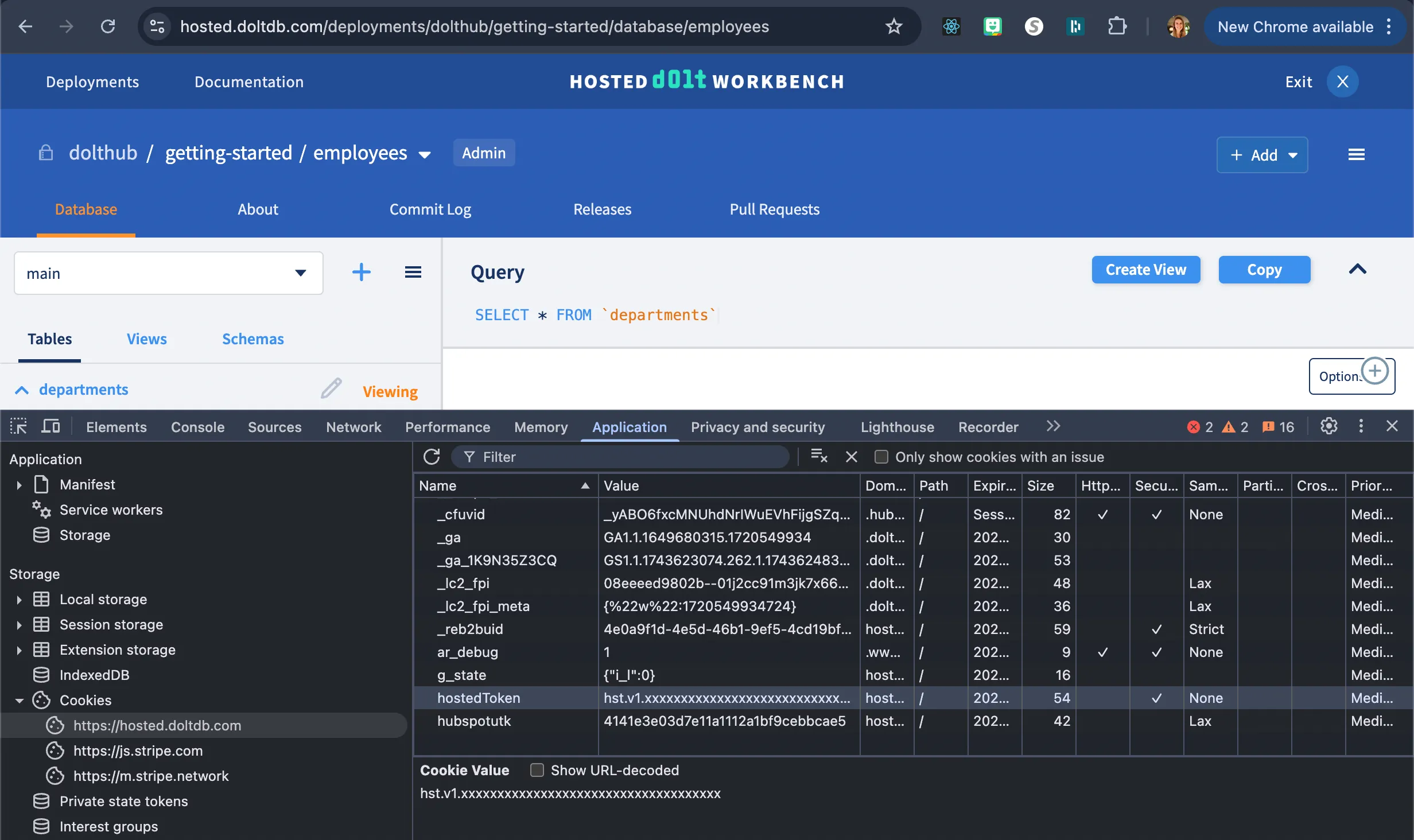 Application tab cookie