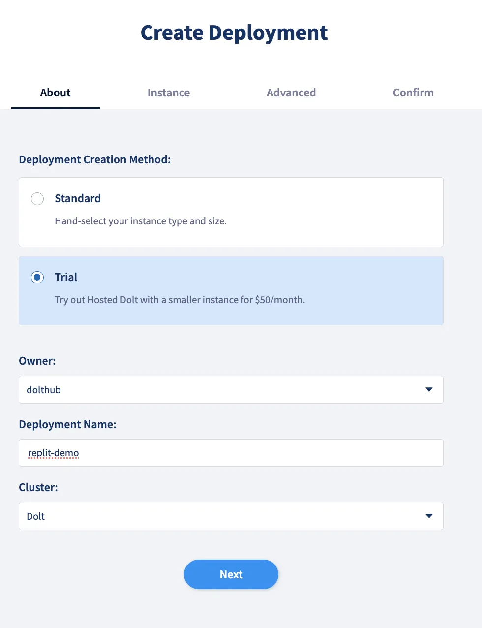 Create a Hosted Dolt Trial Instance