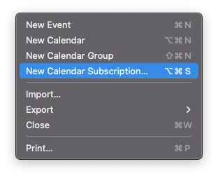 Open File -> New Calendar Subscription...