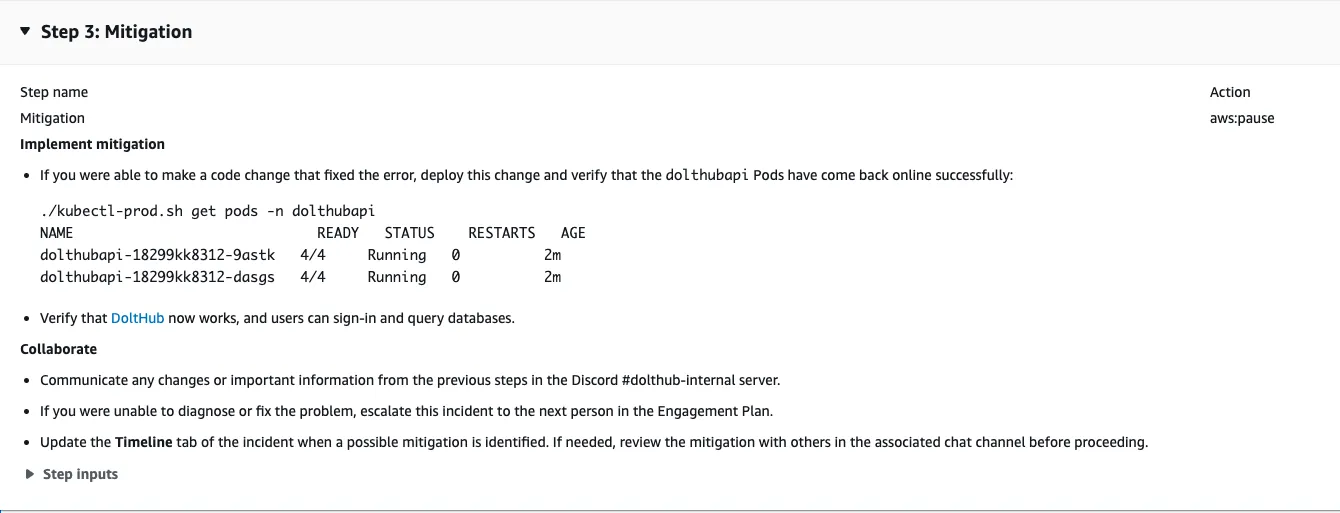 Runbook Mitigation Stage
