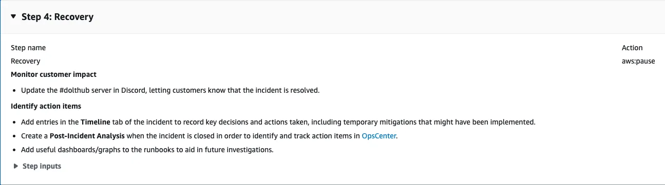 Runbook Recovery Stage