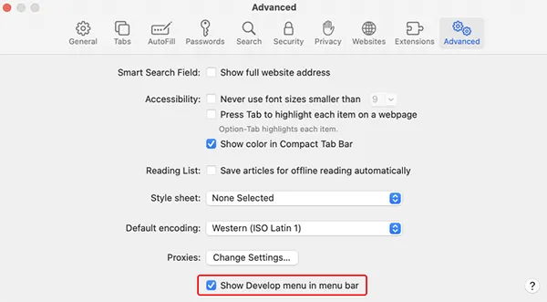 safari setting on desktop
