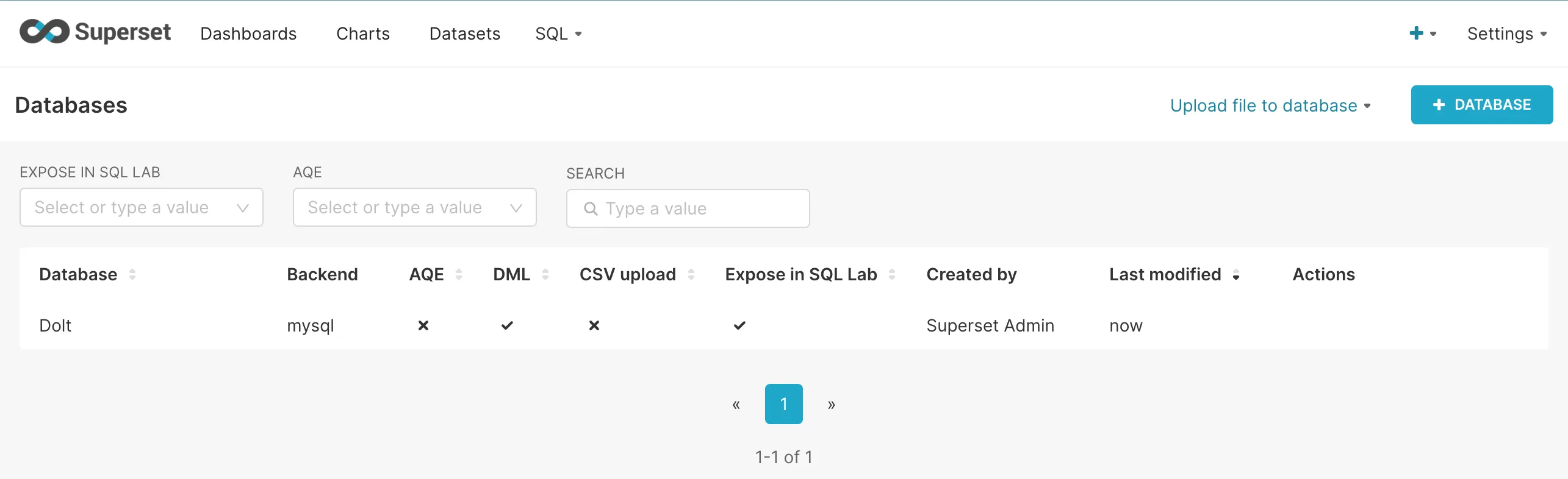 Superset Dataset Page
