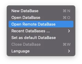 XCA connect remote database menu item