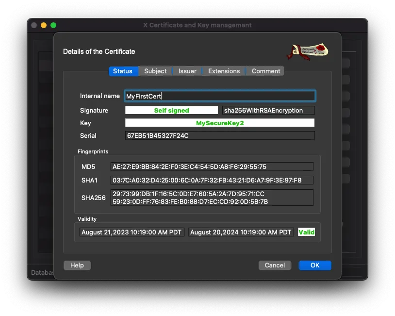 XCA certificate details