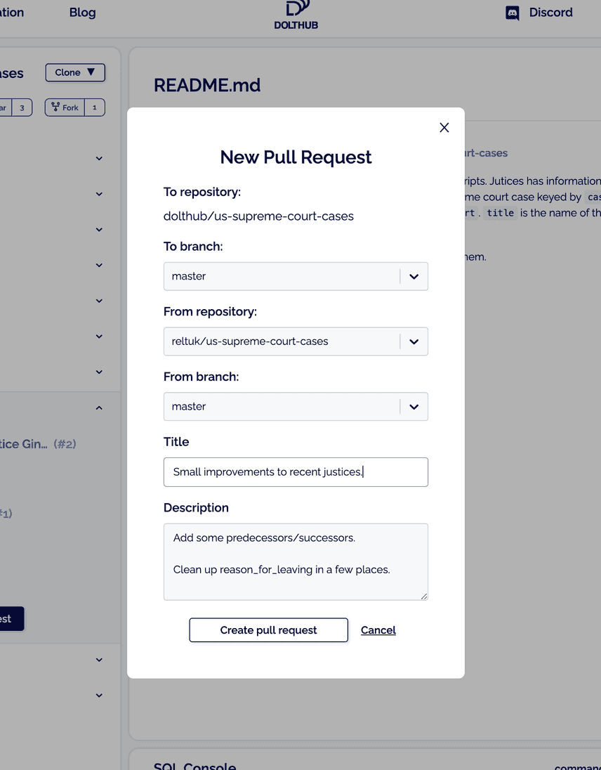 Pull Request Dialog