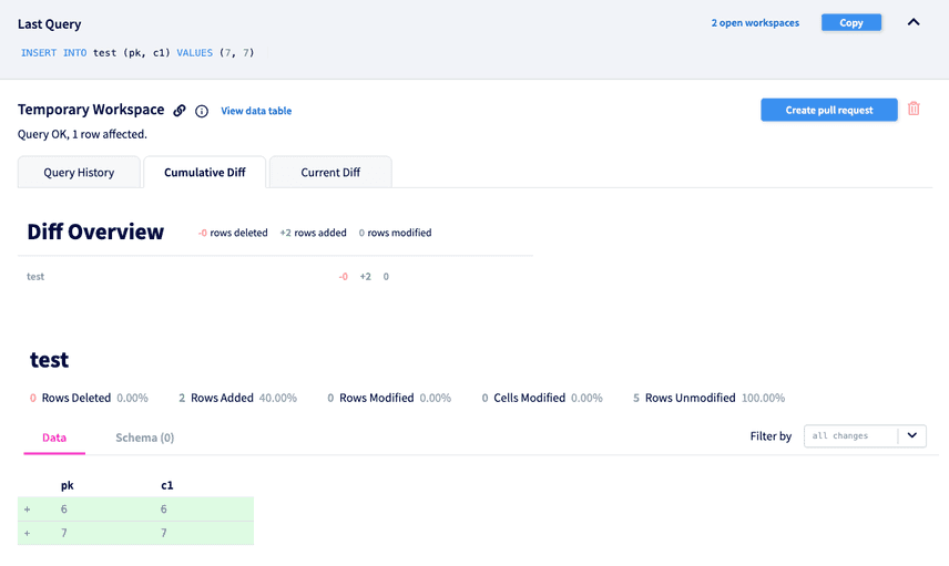 Workspace with two queries