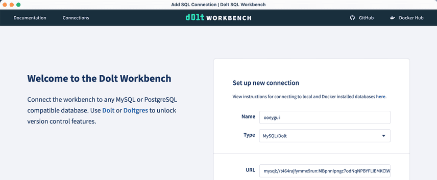 Dolt Workbench Connect