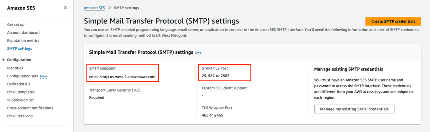 SMTP host and port