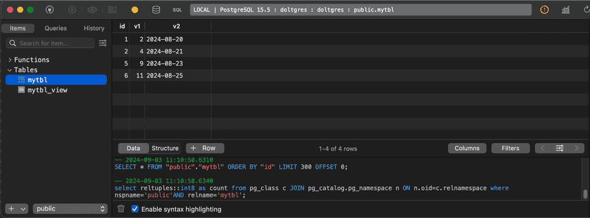 Doltgres Connects To TablePlus