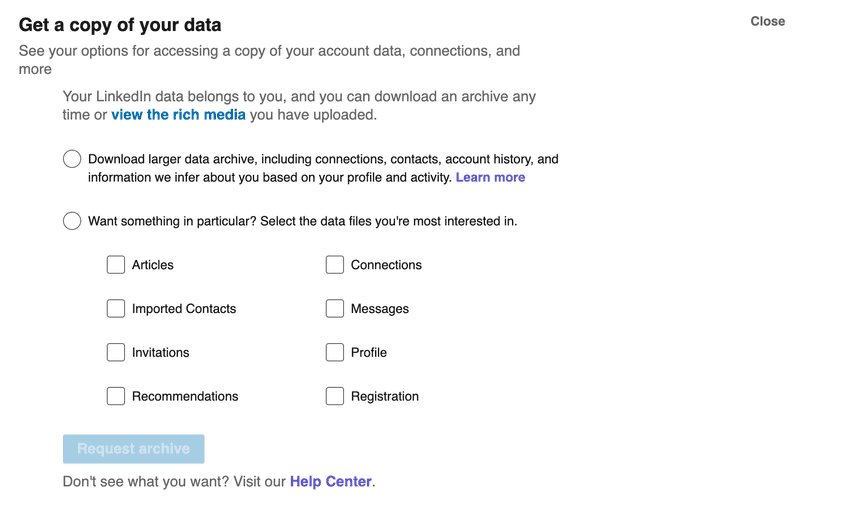 LinkedIn Download My Data