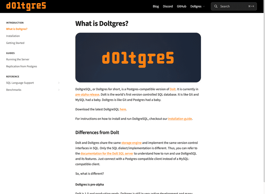 Doltgres Docs Screenshot