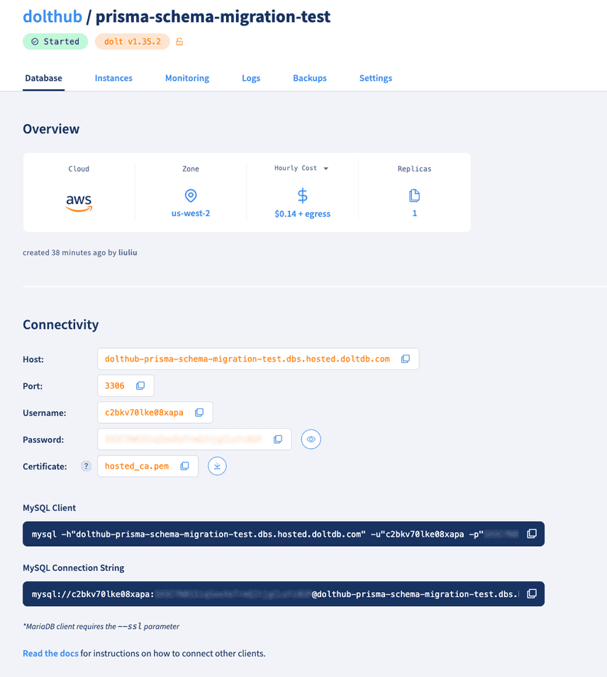 Prisma example connectivity information