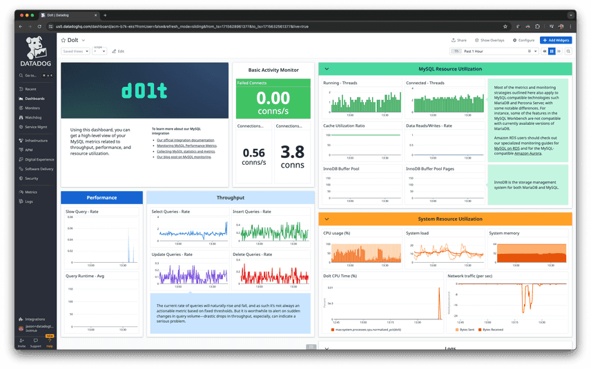 Datadog Dolt dashboard