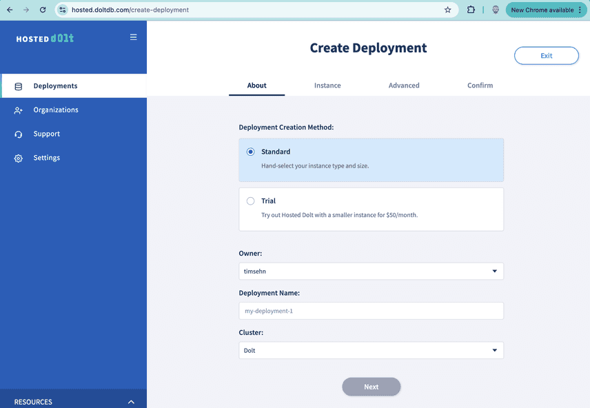 Hosted Dolt Create Deployment