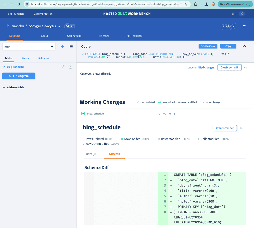 Create Table diff