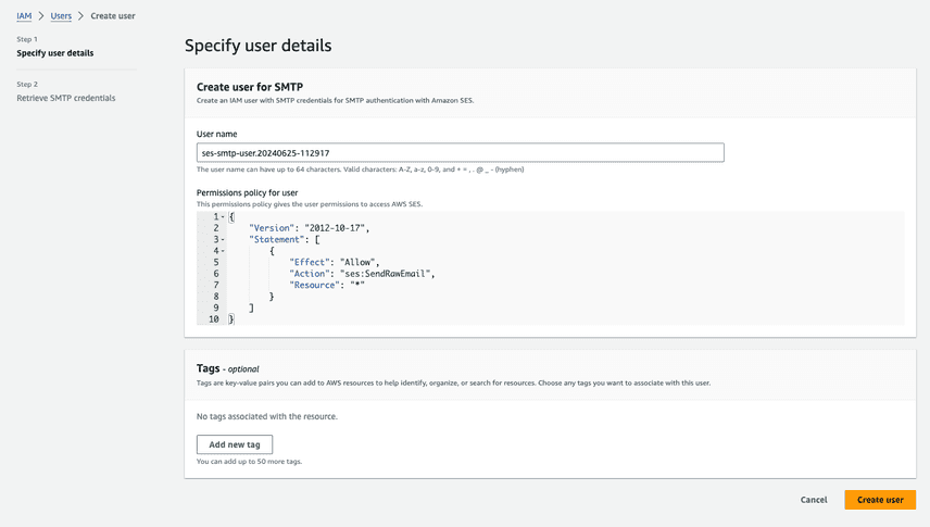 Create SMTP user