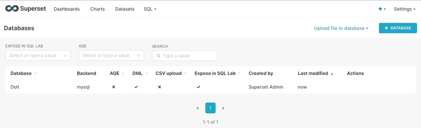 Superset Dataset Page