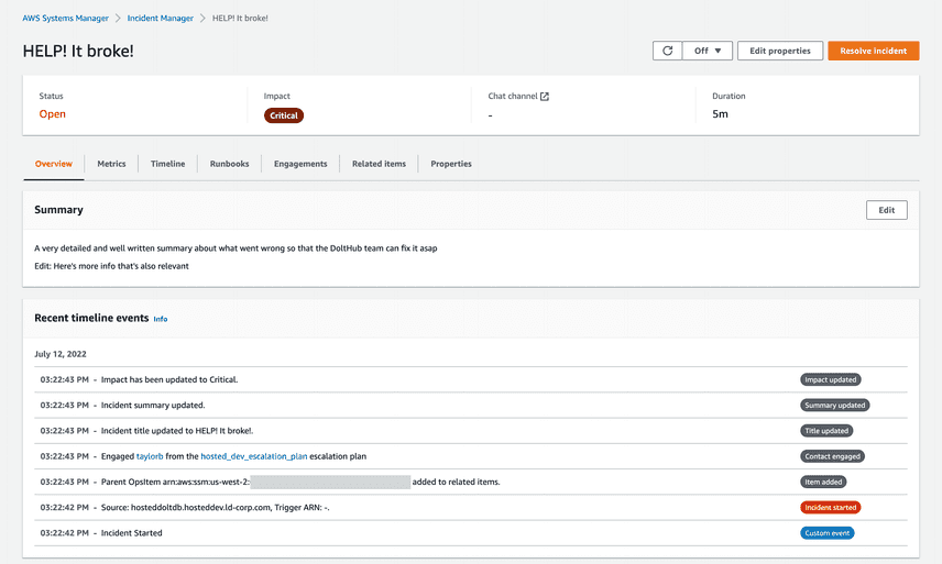 AWS Incident Manager Console