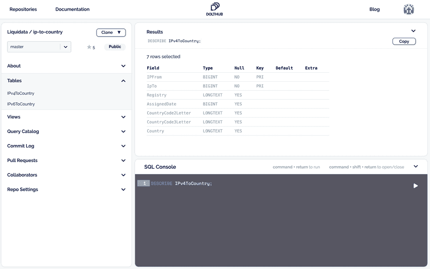 Using DoltHub to inspect schema