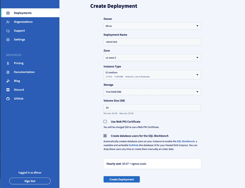 Hosted DB Configuration