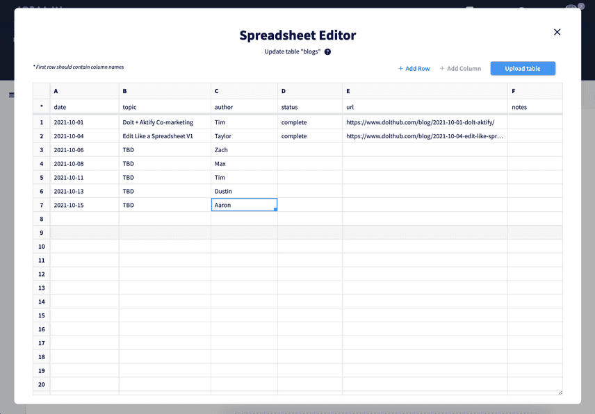 Edit existing table