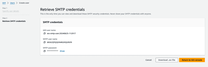 Create SMTP user credentials