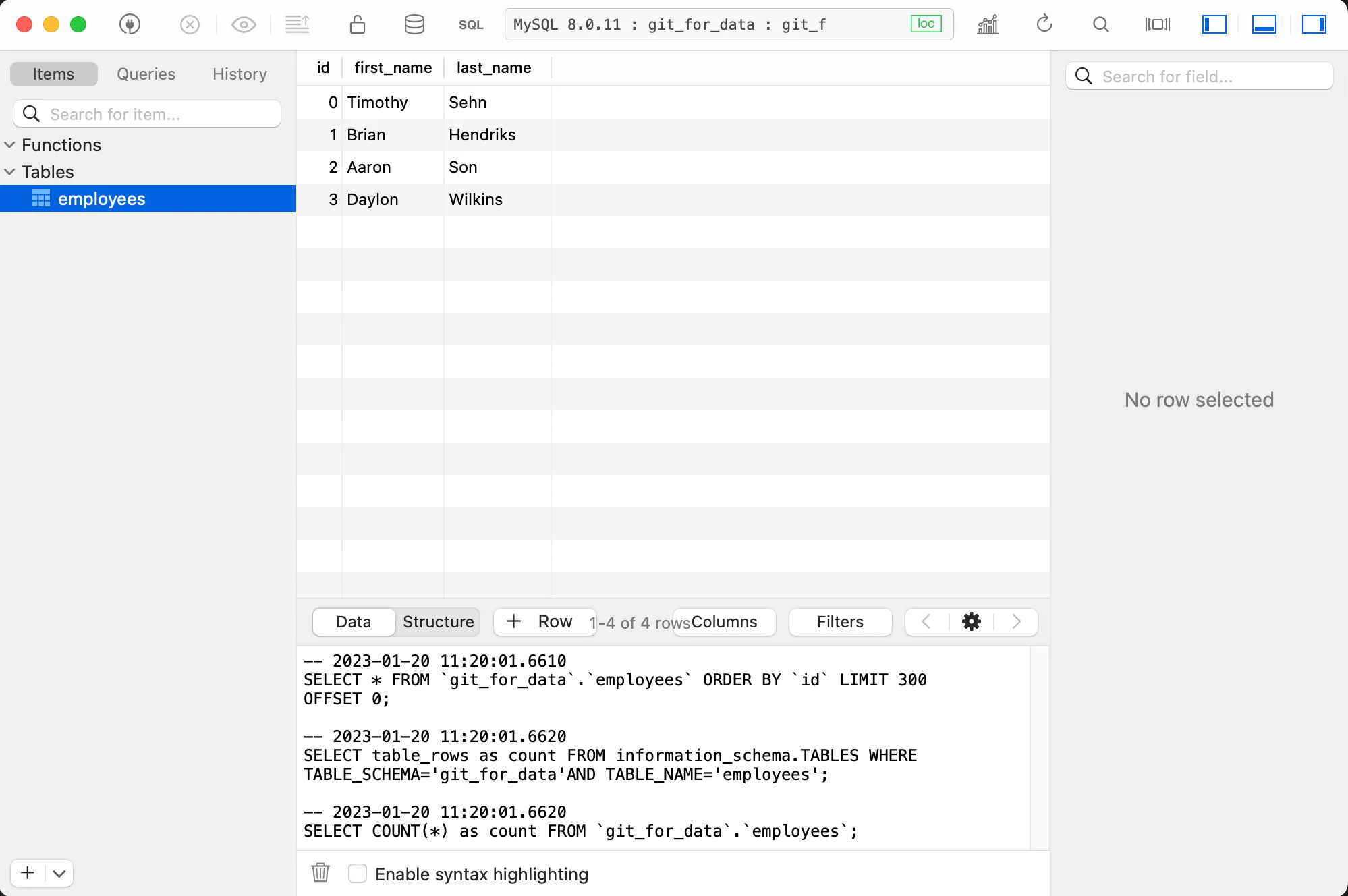 TablePlus GUI